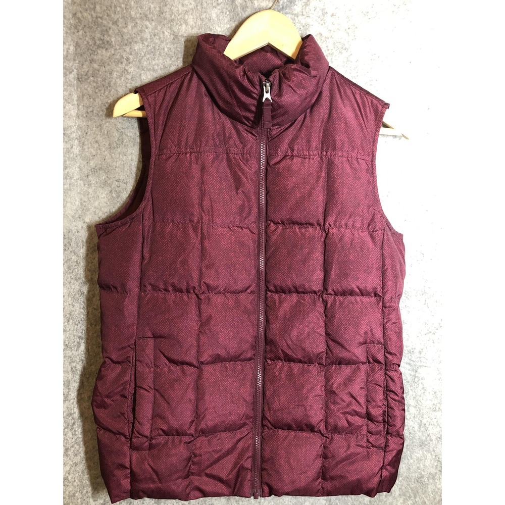 Lands End Vest Womens Small Burgundy Down Puffer Quilted Herringbone Zip Warm